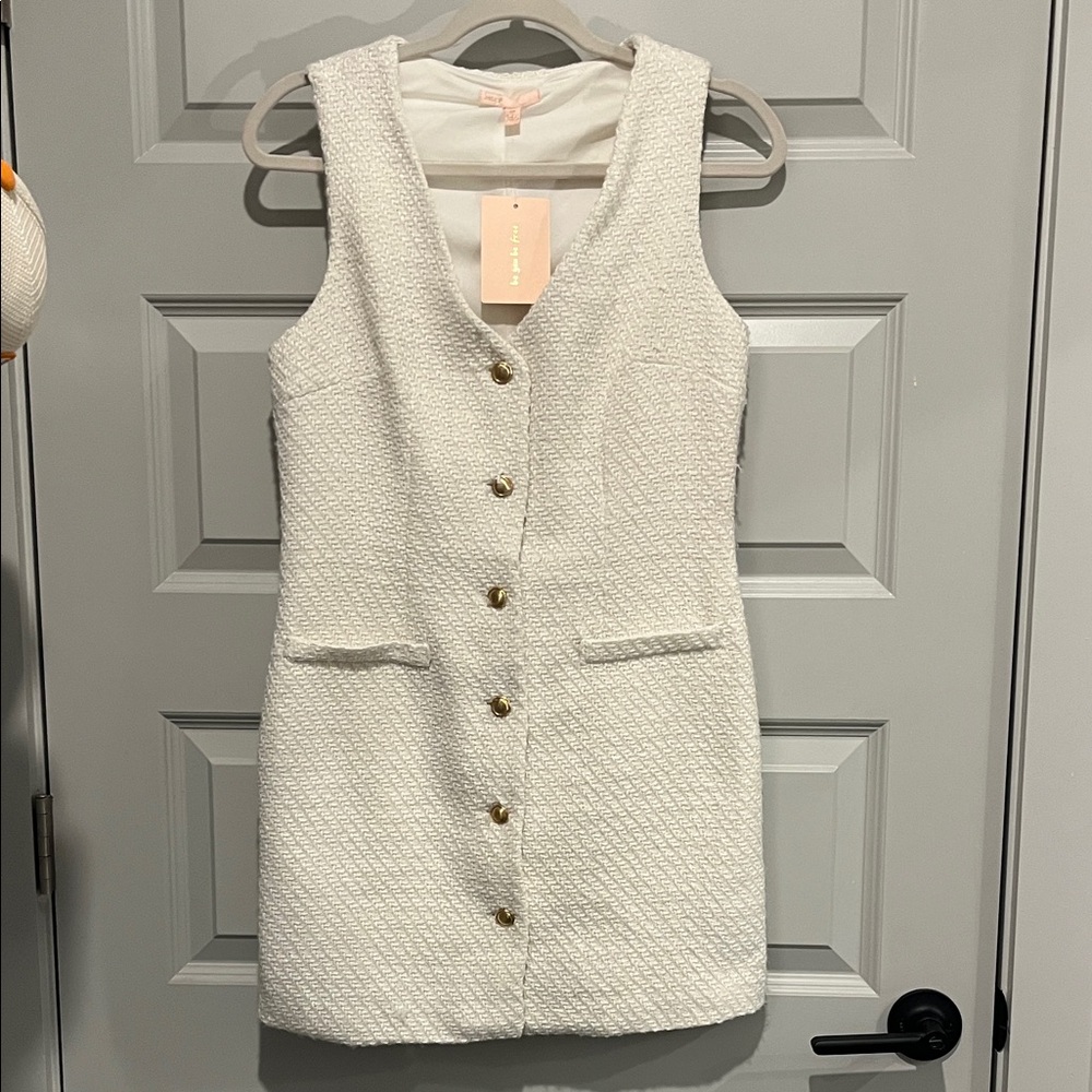 White tweed Button-Front Shift Dress NWT M